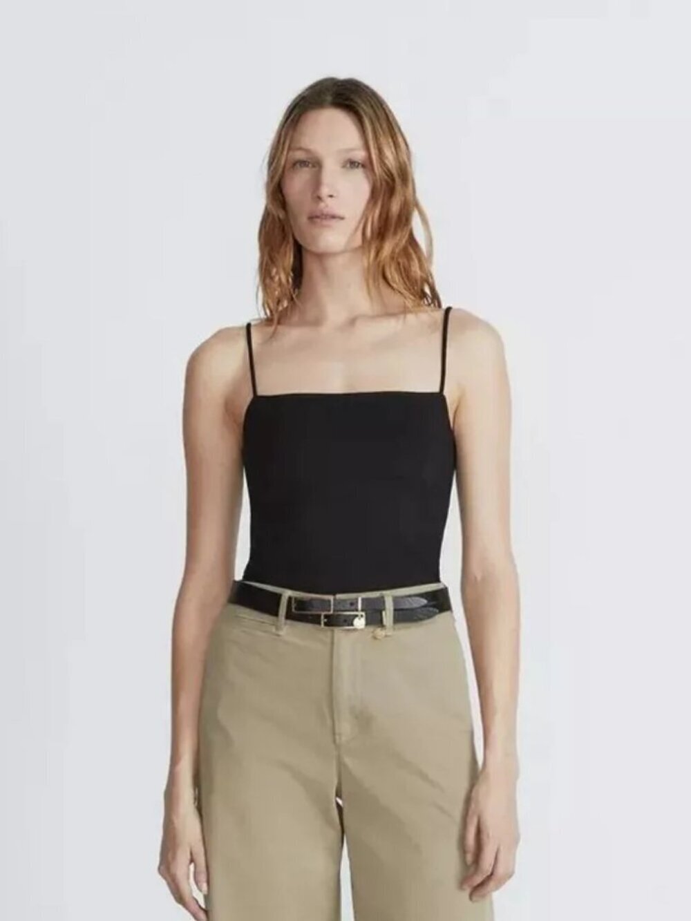 RAG & BONE Irina Black Ponte Knit Square Neck Camisole Tank Top, Size L